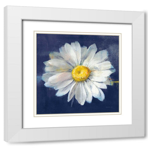 Boldest Bloom II Dark Blue White Modern Wood Framed Art Print with Double Matting by Nai, Danhui