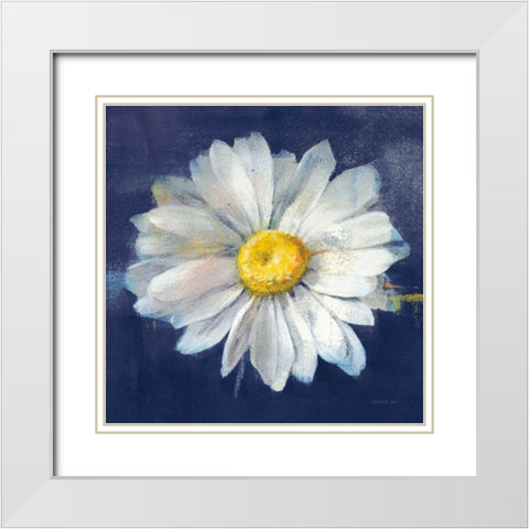Boldest Bloom II Dark Blue White Modern Wood Framed Art Print with Double Matting by Nai, Danhui