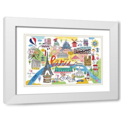 Paris Map White Modern Wood Framed Art Print with Double Matting by Zaman, Farida