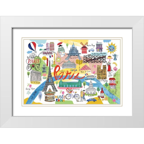 Paris Map White Modern Wood Framed Art Print with Double Matting by Zaman, Farida