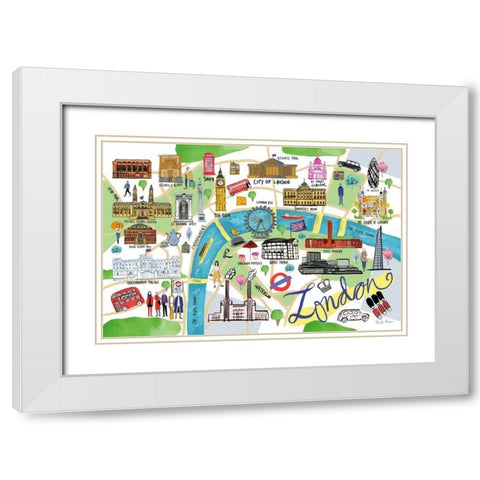 London Map White Modern Wood Framed Art Print with Double Matting by Zaman, Farida
