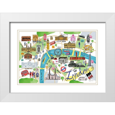 London Map White Modern Wood Framed Art Print with Double Matting by Zaman, Farida