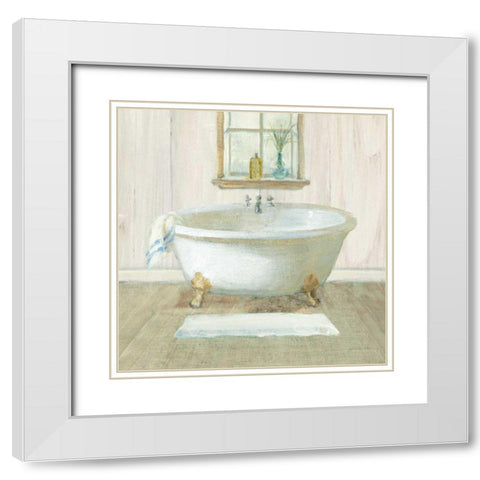 Farmhouse Bathtub White Modern Wood Framed Art Print with Double Matting by Nai, Danhui