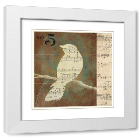 Bird Silhouette II White Modern Wood Framed Art Print with Double Matting by D Salusti