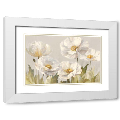 White Anemones White Modern Wood Framed Art Print with Double Matting by Nai, Danhui