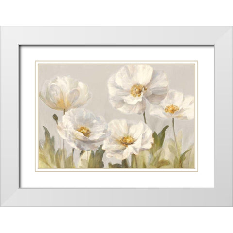 White Anemones White Modern Wood Framed Art Print with Double Matting by Nai, Danhui