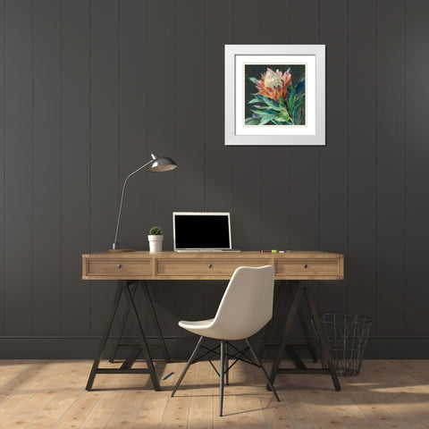 Deep Protea Crop White Modern Wood Framed Art Print with Double Matting by Nai, Danhui