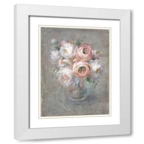 Pale Summer Blooms I White Modern Wood Framed Art Print with Double Matting by Nai, Danhui