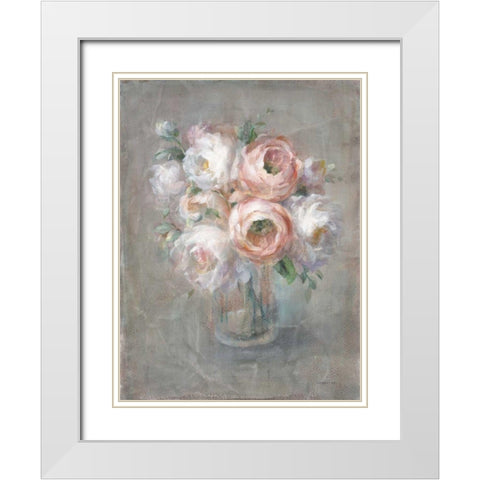 Pale Summer Blooms I White Modern Wood Framed Art Print with Double Matting by Nai, Danhui