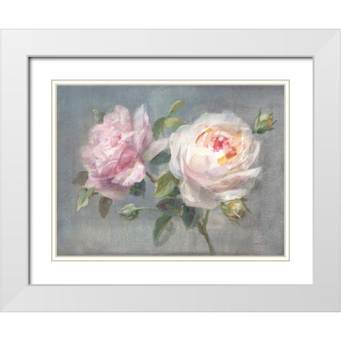 Lovely Roses White Modern Wood Framed Art Print with Double Matting by Nai, Danhui