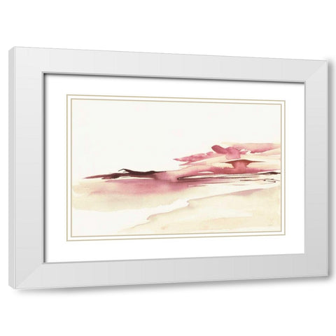 Pink Coastal Sunset White Modern Wood Framed Art Print with Double Matting by Rice, Kristy