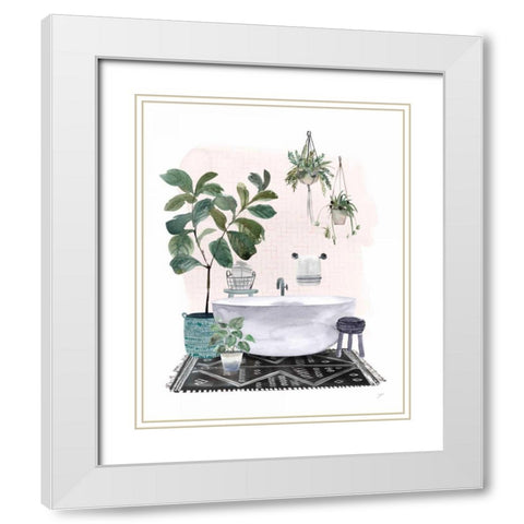 Courtyard Bath No Cat White Modern Wood Framed Art Print with Double Matting by Panganiban, Karyn