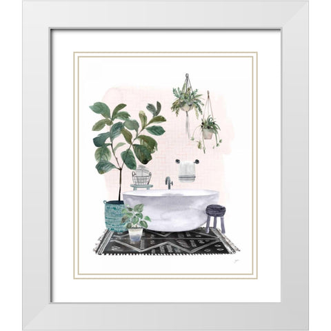 Courtyard Bath No Cat White Modern Wood Framed Art Print with Double Matting by Panganiban, Karyn
