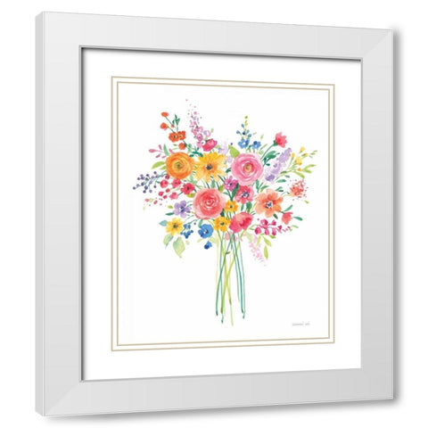 Sunshine Flowers White Modern Wood Framed Art Print with Double Matting by Nai, Danhui