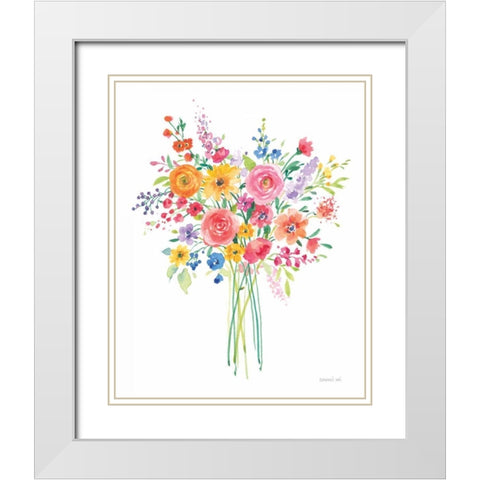 Sunshine Flowers White Modern Wood Framed Art Print with Double Matting by Nai, Danhui