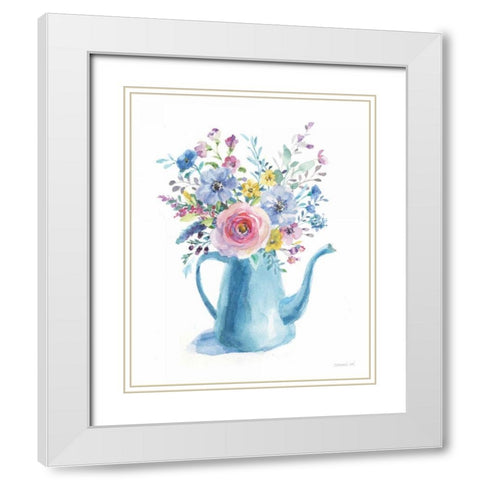 Farmstand Flowers White Modern Wood Framed Art Print with Double Matting by Nai, Danhui