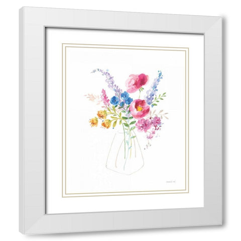 Semi Abstract Floral White Modern Wood Framed Art Print with Double Matting by Nai, Danhui