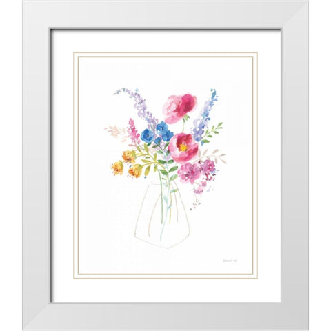 Semi Abstract Floral White Modern Wood Framed Art Print with Double Matting by Nai, Danhui