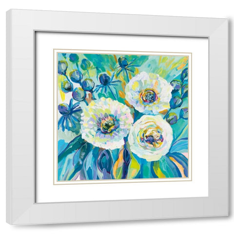 Floral Elation White Modern Wood Framed Art Print with Double Matting by Vertentes, Jeanette