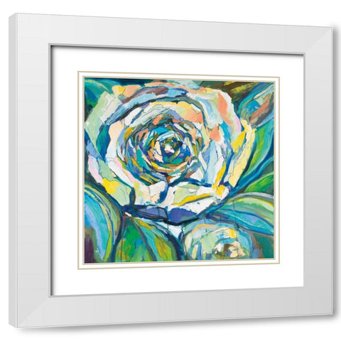 Rose White Modern Wood Framed Art Print with Double Matting by Vertentes, Jeanette