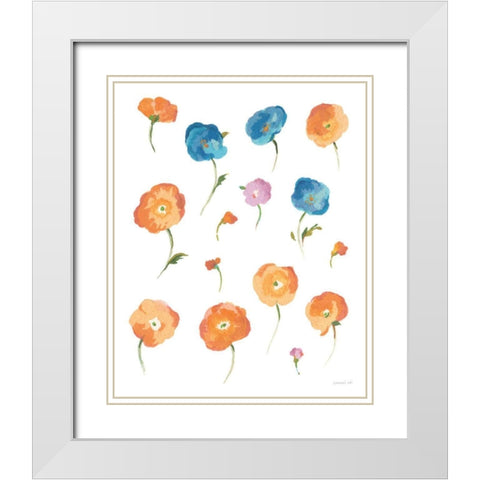 Retro Flowers II White Modern Wood Framed Art Print with Double Matting by Nai, Danhui