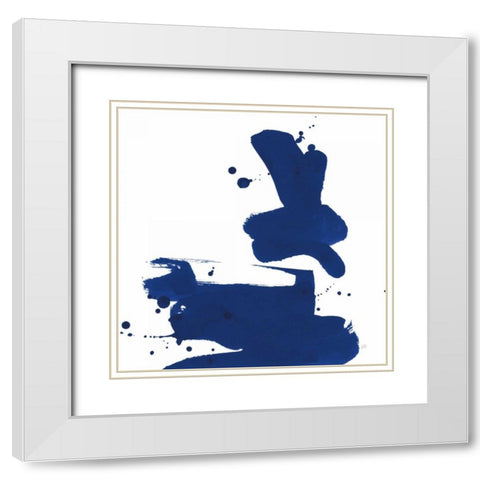 Cobalt Ink Drops III White Modern Wood Framed Art Print with Double Matting by Paschke, Chris