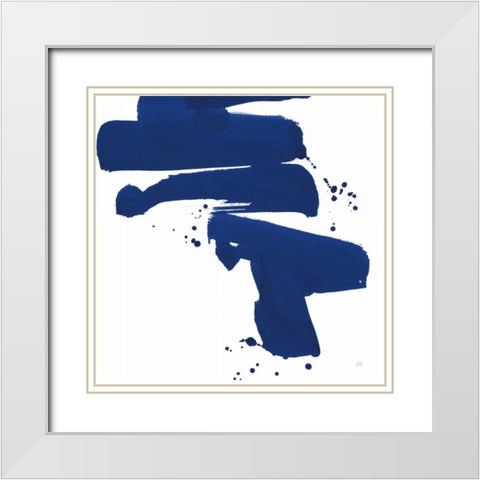 Cobalt Ink Drops IV White Modern Wood Framed Art Print with Double Matting by Paschke, Chris