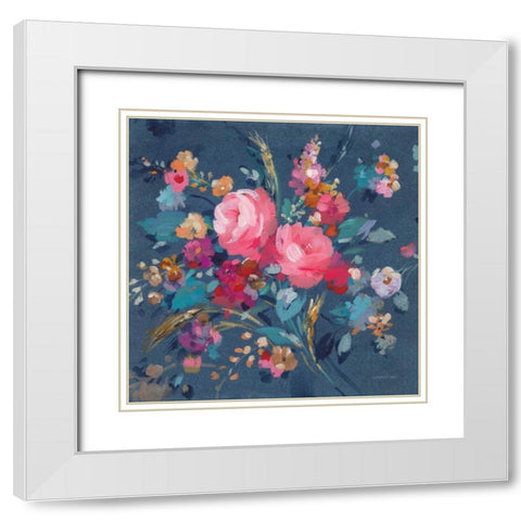 Joyful Bouquet White Modern Wood Framed Art Print with Double Matting by Nai, Danhui