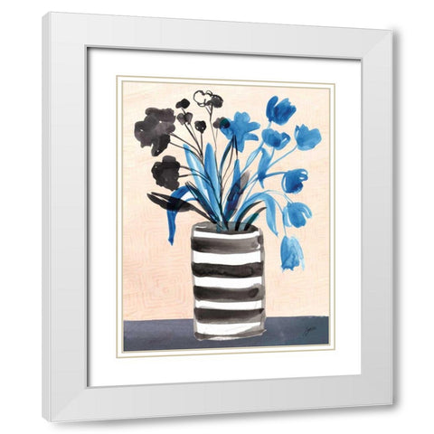 Blue Blooms White Modern Wood Framed Art Print with Double Matting by Panganiban, Karyn