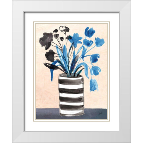 Blue Blooms White Modern Wood Framed Art Print with Double Matting by Panganiban, Karyn