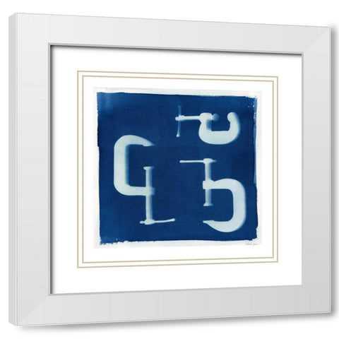Cyanotype Tools I White Modern Wood Framed Art Print with Double Matting by Green, Nancy