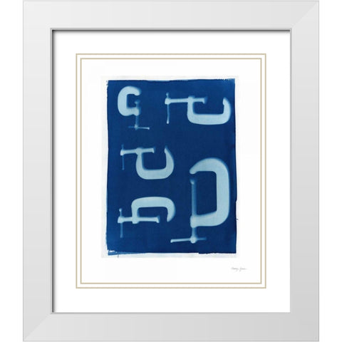 Cyanotype Tools III White Modern Wood Framed Art Print with Double Matting by Green, Nancy