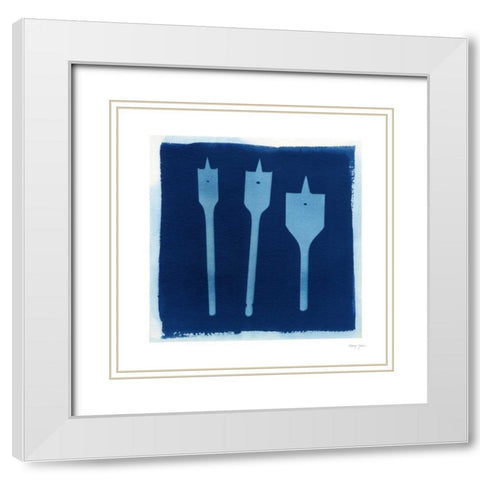 Cyanotype Tools VII White Modern Wood Framed Art Print with Double Matting by Green, Nancy