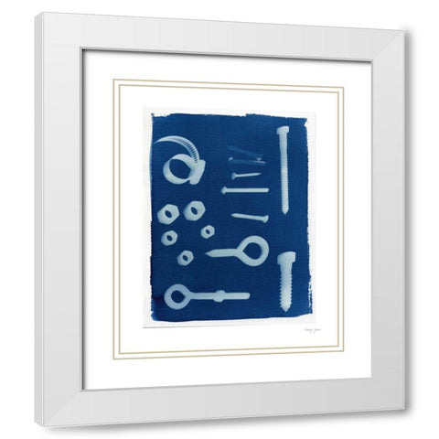 Cyanotype Tools IX White Modern Wood Framed Art Print with Double Matting by Green, Nancy