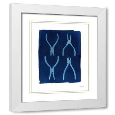 Cyanotype Tools XII White Modern Wood Framed Art Print with Double Matting by Green, Nancy