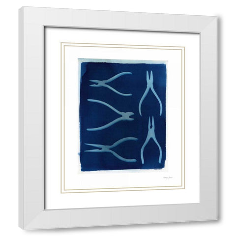 Cyanotype Tools XIII White Modern Wood Framed Art Print with Double Matting by Green, Nancy
