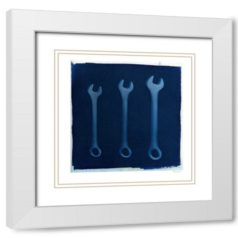 Cyanotype Tools XV White Modern Wood Framed Art Print with Double Matting by Green, Nancy