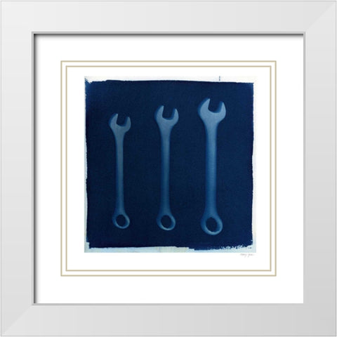 Cyanotype Tools XV White Modern Wood Framed Art Print with Double Matting by Green, Nancy