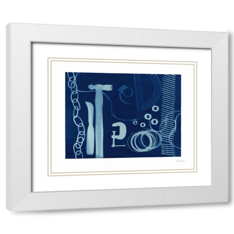Cyanotype Tools XVI White Modern Wood Framed Art Print with Double Matting by Green, Nancy