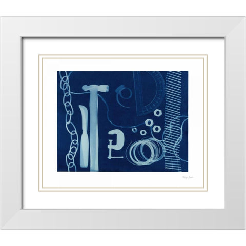 Cyanotype Tools XVI White Modern Wood Framed Art Print with Double Matting by Green, Nancy