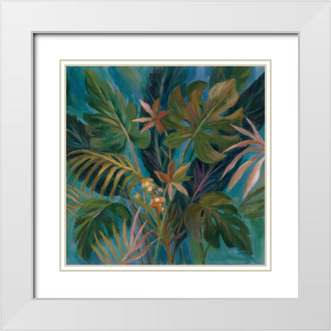 Midnight Tropical Leaves White Modern Wood Framed Art Print with Double Matting by Vassileva, Silvia