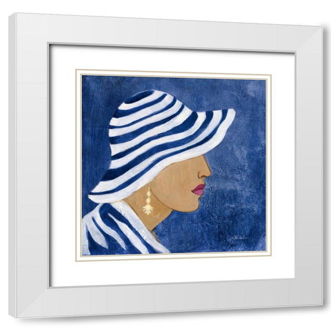 Lady with Hat I White Modern Wood Framed Art Print with Double Matting by Vassileva, Silvia