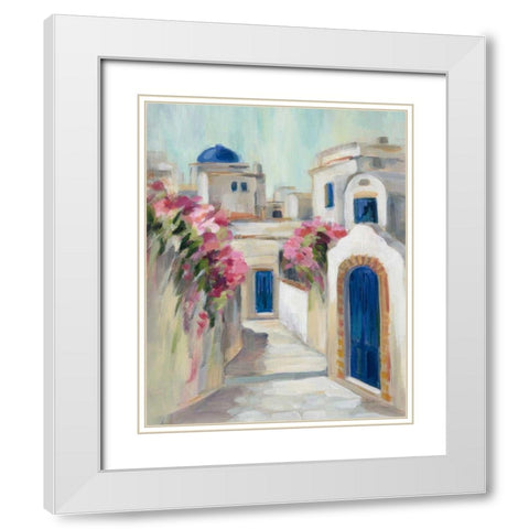Santorini Street I White Modern Wood Framed Art Print with Double Matting by Vassileva, Silvia