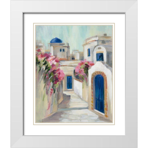 Santorini Street I White Modern Wood Framed Art Print with Double Matting by Vassileva, Silvia