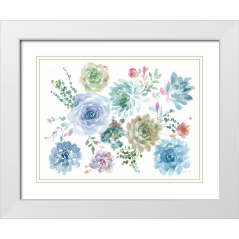 Pretty Succulents White Modern Wood Framed Art Print with Double Matting by Nai, Danhui