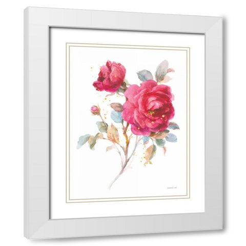 Bold Roses I White Modern Wood Framed Art Print with Double Matting by Nai, Danhui