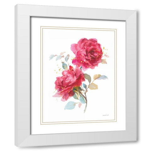 Bold Roses II White Modern Wood Framed Art Print with Double Matting by Nai, Danhui