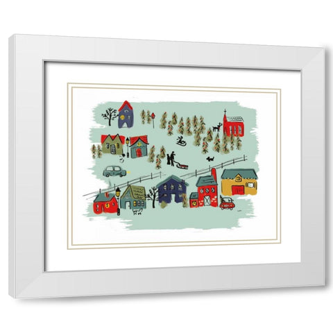 Winter Village I Green White Modern Wood Framed Art Print with Double Matting by York, Leah