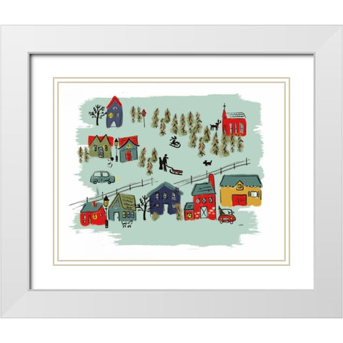 Winter Village I Green White Modern Wood Framed Art Print with Double Matting by York, Leah