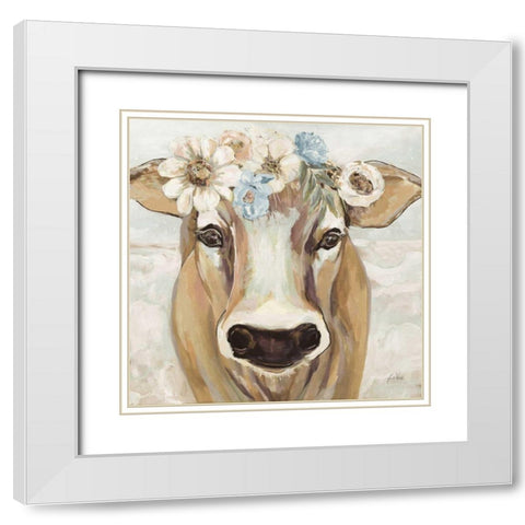 Beau with Flowers Neutral White Modern Wood Framed Art Print with Double Matting by Vertentes, Jeanette